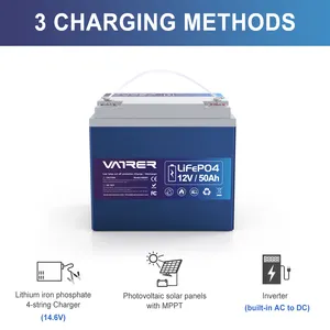VATRER-Batería de ciclo profundo LiFePO4, 12V, 50Ah, baja temperatura, batería de litio recargable integrada de 50A para energía de respaldo/autocaravana/Camper