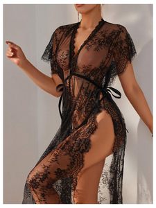 Lingerie Trasparente in Pizzo per Donna, Babydoll <span class=keywords><strong>con</strong></span> Scollo a V Profondo, Spacco Alto, <span class=keywords><strong>Camicia</strong></span> <span class=keywords><strong>da</strong></span> <span class=keywords><strong>Notte</strong></span> Lunga <span class=keywords><strong>con</strong></span> Perizoma, <span class=keywords><strong>Vestaglia</strong></span> Lunga in Pizzo <span class=keywords><strong>con</strong></span> Scollo a V - Product Image 2