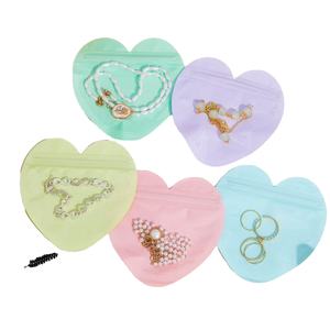 Sacs à bijoux biodégradables en PVC couleur macaron, personnalisés en forme de cœur avec fermeture éclair, pour boucles d'oreilles, bracelets, colliers, lunettes - Vente en gros - Product Image 1