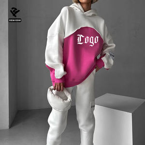 Ensemble survêtement <span class=keywords><strong>femme</strong></span> avec logo personnalisé, haut court à deux pièces, pantalon de survêtement et sweat-shirt à blocs de couleur, pour streetwear, vêtements de sport, <span class=keywords><strong>jogging</strong></span> - Product Image 6