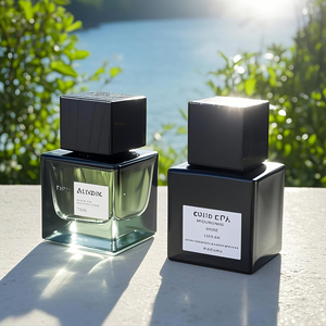 Luxe Vierkante Glazen Parfumflesjes Met Vierkant Transparant Zwart Houten Deksel 50Ml Met Pompsproeikop Met Verpakkingsdoos - Product Image 4