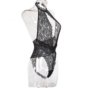 Vente en gros de nuisette sexy pour femmes robe à poitrine ouverte en V profond avec <span class=keywords><strong>dentelle</strong></span> noire évider Teddy <span class=keywords><strong>body</strong></span> lingerie trou décoration - Product Image 5