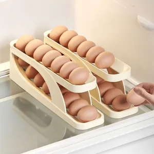 Plastik otomatik haddeleme yumurta dağıtıcı tutucu buzdolabı depolama için çift katmanlı plastik yumurta tutucu konteyner depolama raf