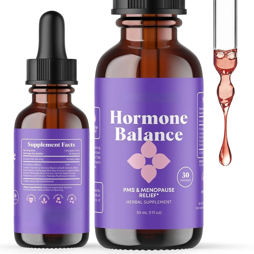 Hormone Balance Liquid Drops for Women Natural Mood Support Chaste Tree Black Cohosh Ease Hormonal Storms Drops Stress Relief