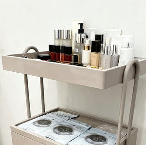 Three Tier Salon Trolley <b>Wooden</b> Storage Cart Mobile Beauty Shop Utility Rack with Drawers and <b>Wheels</b> - Product Image 5