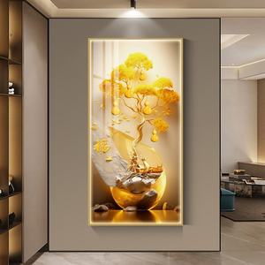 Lámpara LED de pared con diseño de árbol dorado de porcelana de cristal, personalizable de fábrica, para decoración del hogar, sala de estar, entrada de hotel, arte mural. - Product Image 4