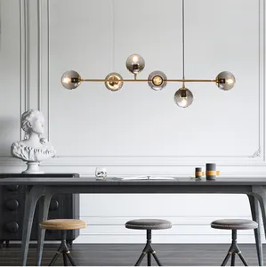 Nordic Modern Classic Strip Glazen Kroonluchter Voor Restaurant Bar Eiland Rook Grijze Glazen Hanglamp