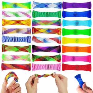 Jouets personnalisés multicolores extensibles anti-stress à presser, jouets sensoriels en maille tricotée avec billes - Product Image 1
