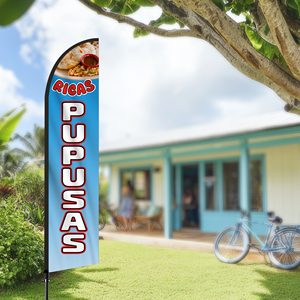 Drapeaux à plumes personnalisés de haute qualité RICH PUPUSAS de 2,5 x 11,5 pieds, drapeau de plage pour les fêtes sur la plage et les promotions publicitaires - Product Image 5