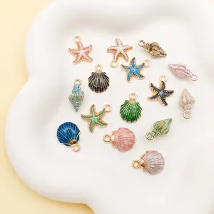 Colgantes de conchas marinas de estrella de mar dorada, collar de pulsera DIY, accesorios de Bikini esmaltados personalizados para la fabricación de joyas