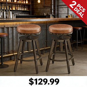 Ensemble de 2 tabourets de bar modernes <span class=keywords><strong>pour</strong></span> la maison, hauteur réglable, pivotants, sièges rembourrés en similicuir, repose-pieds en métal, base en bois, <span class=keywords><strong>pour</strong></span> îlot de <span class=keywords><strong>cuisine</strong></span> - Product Image 5