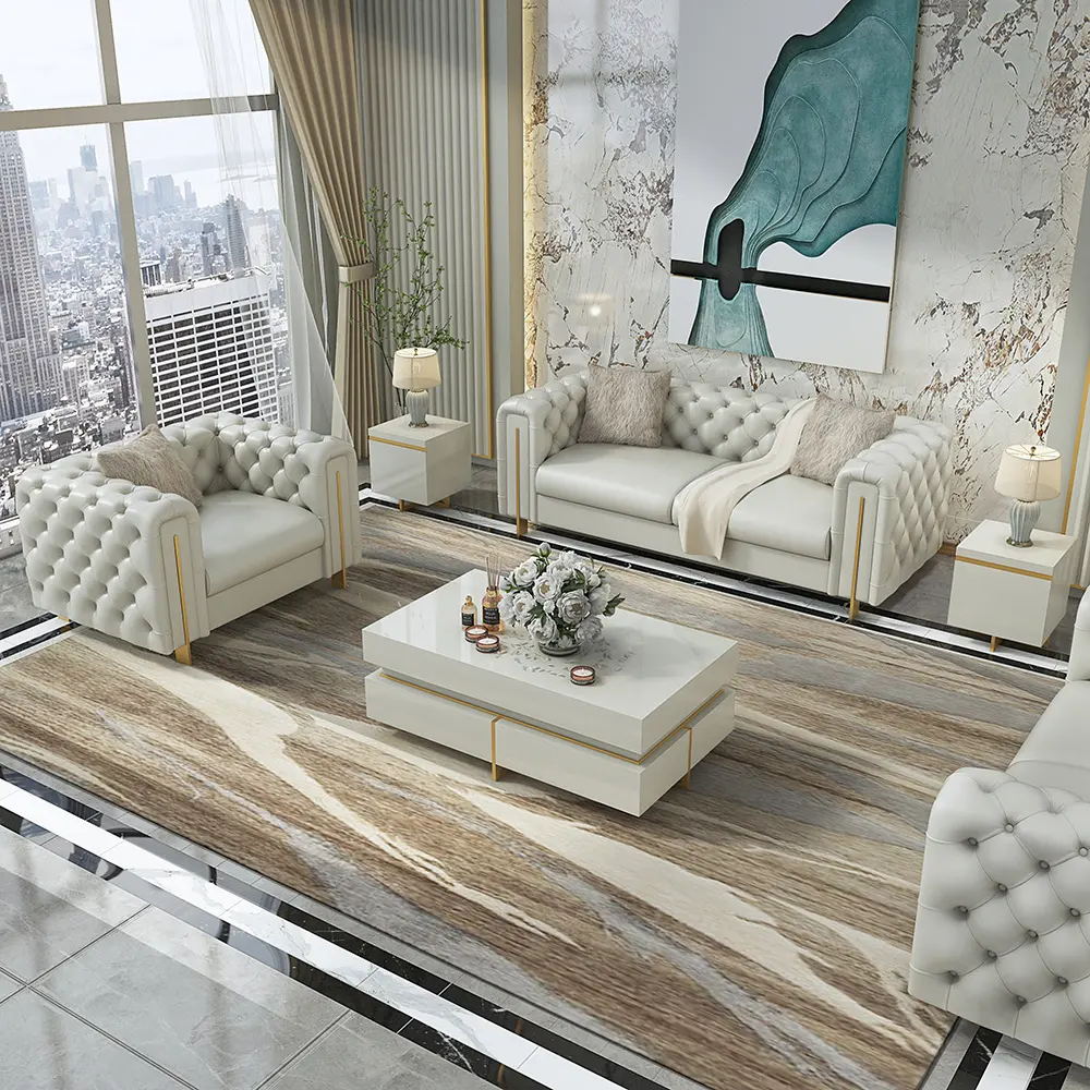 Современный роскошный кожаный диван Честерфилд деревянный каркас для использования в помещении для мебели для гостиной или виллы