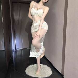 Viviblook Z321DS01 Vestido Sexy sin Mangas para Mujer, Vestido de Encaje Transparente, Vestido para Vacaciones de Primavera con Tanga - Product Image 3