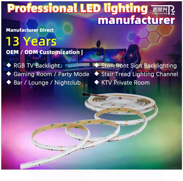 RGB COB LED Strip Light 432LEDs High Density TV Backlight Flexible Dotless LED Tape Light DC24V Smart Ambient Lighting