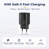Chargeur rapide USB C USB-A GaN 45W, prise EU, en stock, chargeur mural double port GULFY