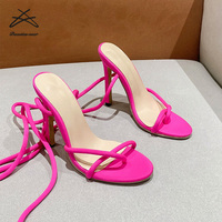 Sandales à talons hauts pour femmes de grande taille, sexy, design simple, couleur bonbon, sangle croisée, bout pointu ouvert, sandales pour femmes, chaussures à talons