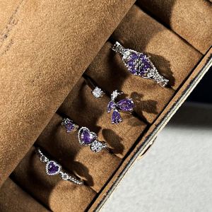 Vintage Purple Copper Cubic Zirconia Bohemian <b>Adjustable</b> <b>Ring</b> Sparkling Square Crystal Finger Band Dazzling Women's Engagement - Product Image 4