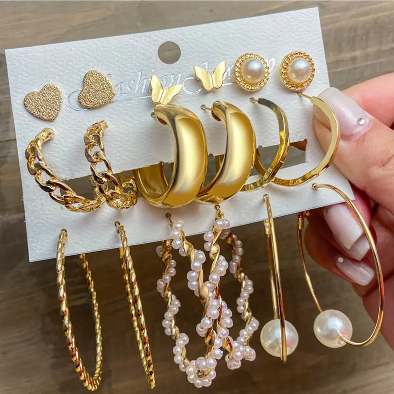 Gold Earrings Set for Women Girls, Fashion Butterfly Love Pearl Hoop Stud Drop Dangle Earrings Multipack Statement Earring Sets