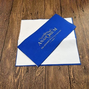 Premium Bleu et Gris Couleur Logo Personnalisé Quatre Couches <span class=keywords><strong>Chamois</strong></span> Microfibre Daim Bijoux Nettoyant Chiffon De Polissage 500 PCS - Product Image 2