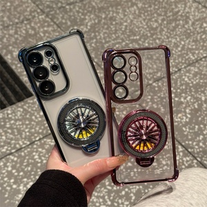 Étui de téléphone portable en acrylique avec support magnétique électroplaqué pour Samsung S26 S25 S24 ultra A55, coque transparente avec protection d'objectif en verre et diamants - Product Image 3