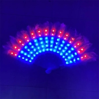 Ventilateur de plumes pliant RVB brillant pour droitier Lumière LED fluorescente Conception imprimée lumineuse Vêtements de performance pour discothèque