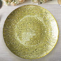 Assiettes de présentation en verre doré du fabricant, personnalisables, plusieurs couleurs, assiettes de dîner en verre bleu transparent, bord irrégulier, pour mariage