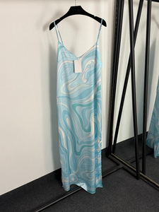 Vestido largo informal para mujer con correa con abertura en el dobladillo con estampado de bloques de colores irregulares-Nueva llegada - Product Image 3