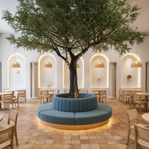 Ulivo Artificiale Personalizzato Alto 4 Metri con Tronco in Vetroresina Effetto Legno e Rami in Materiale Plastico per Bar - Product Image 6