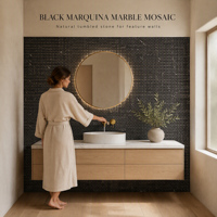 Mosaïques murales en marbre noir Marquina 7 mm carré, pierre flexible, mosaïques décoratives, intérieur d'hôtel, parquet