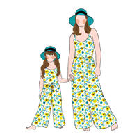 Combinaison d'été sans manches à imprimé floral style décontracté personnalisée en gros pour maman et moi, tenues assorties pour la famille