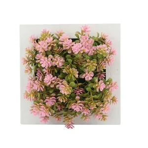 Wall Hanging Mini Plastic Pink Flowers White Square Frame Ornament