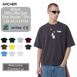 <span class=keywords><strong>Camiseta</strong></span> de hombre de algodón 100% de 400G, cuello redondo, corte holgado, color liso, para primavera/verano, con soporte para logotipo personalizado, venta al por mayor para atuendos diarios. - Product Image 1