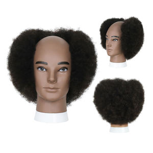 Tête d'entraînement en cheveux humains, moitié <span class=keywords><strong>chauve</strong></span>, pour la pratique de la greffe de cheveux, modèle de tête africain, modèle de corps humain, tête d'entraînement pour salon, texture de cheveux africaine - Product Image 4