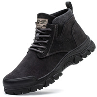 Bottes de travail western pour hommes en gros, respirantes, avec embout en acier, mi-mollet, fermeture éclair et lacets, chaussures de sécurité antistatiques pour toutes les saisons