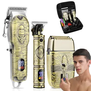 Suttik 2022D Gold Hair clipper and razor with digital power display Hair clipper set with cape and comb for hair cutting trimmer