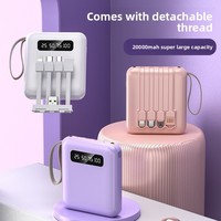 Nouvelle batterie externe mini 20000 mAh grande capacité avec câble intégré, alimentation portable pour mobile, matériau PVC, logo personnalisé