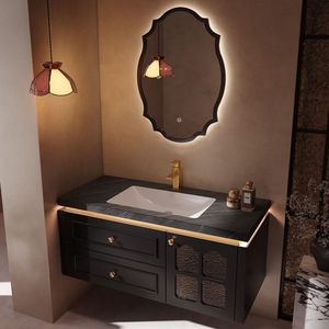 Mueble de baño con espejo inteligente, estilo retro francés, personalizado, de madera maciza, con pintura para hornear, de estilo retro francés. - Product Image 2