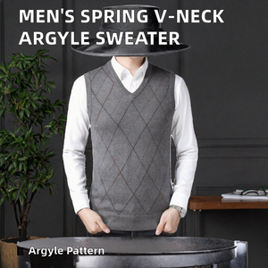 Haute qualité classique Jacquard Argyle <span class=keywords><strong>pull</strong></span> pour adolescents garçons hommes col en V sans manches <span class=keywords><strong>pull</strong></span> chandails hiver grande taille printemps nouveau - Product Image 2