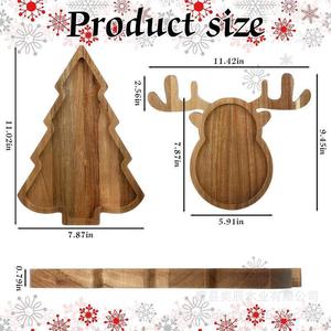 Christmas Wooden Reindeer <b>Tray</b> Pine Tree Shape Serving Platter For <b>Snacks</b> Family Gatherings Festive Decor - Product Image 2