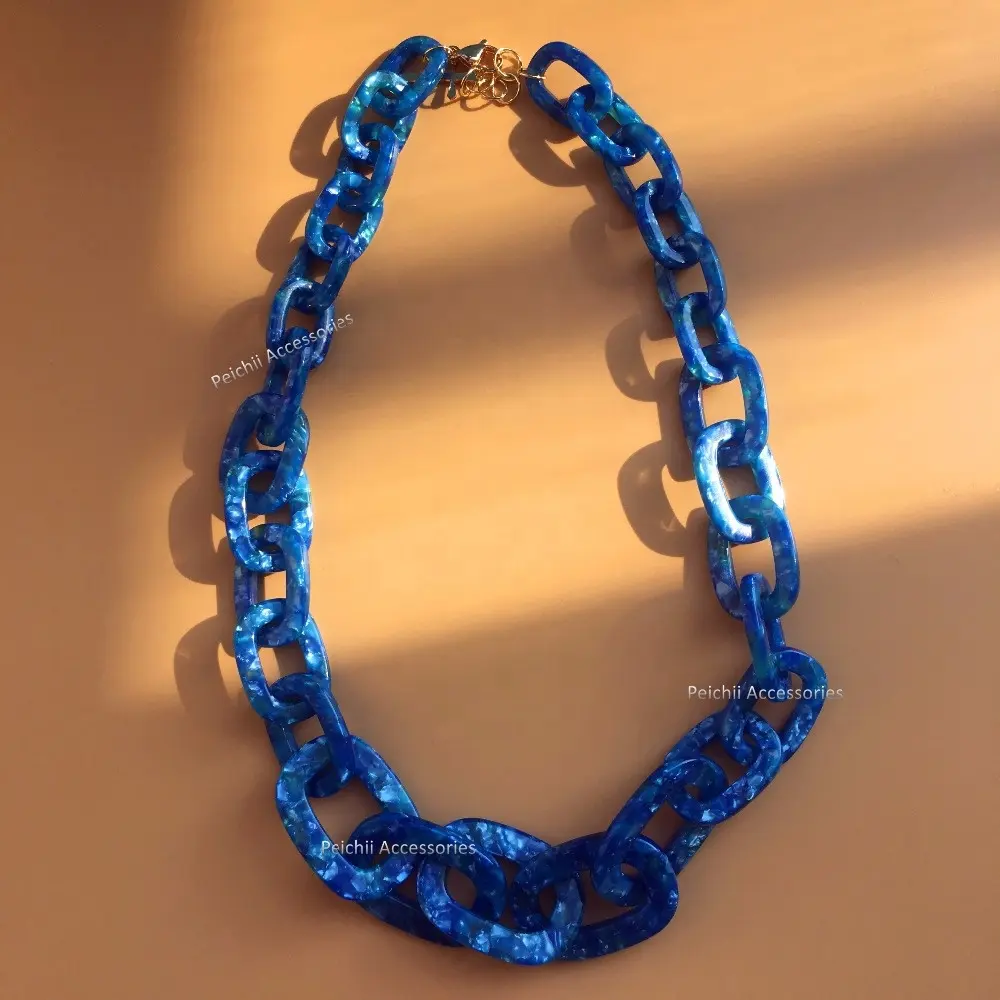 Collar de cadena gruesa acrílica de acetato de celulosa, joyería personalizada de resina acrílica, collar de plástico