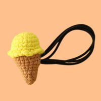 Crochet fait main crème glacée cheveux cravate mignon jaune et marron tricoté cheveux accessoire élastique noir cheveux corde pour filles femmes