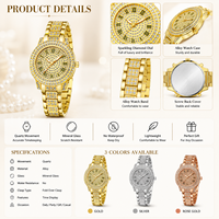 Elegante Damen-Armbanduhr mit Vollbesatz aus Strass Quarz Edelstahl Glas Zifferblatt mit Römischen Ziffern Mode Großhandel
