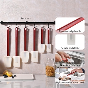 Spatules en silicone de qualité commerciale, résistantes à la chaleur jusqu'à 500°F, écologiques, compatibles lave-vaisselle, 10'', 14'', 16'', rouge et blanc, pour la pâtisserie - Product Image 1