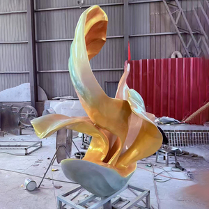 Oggetti Decorativi da Giardino per Esterni, Scultura in Fibra di Vetro Personalizzata con Fiori Sfumati, Figurina Artistica Astratta a Petali di Fiore - Product Image 2