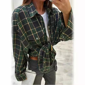 Blusa de Mujer a Cuadros, Tejida, con Cuello Camisero, Manga Larga, Logotipo Bordado en la Parte Delantera, Marca Privada, Ropa de Oficina para Primavera/Verano - Product Image 2