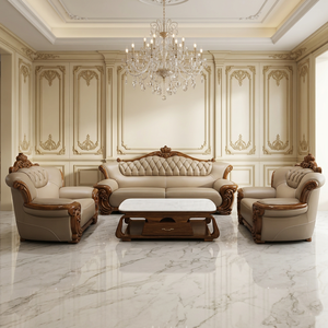 Juego de Sofás Seccionales de Cuero Genuino y Madera de Ébano de Estilo Europeo Personalizado de Alta Calidad para Uso en Hoteles - Product Image 1