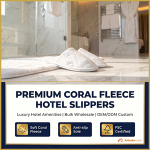 Chaussons d'hôtel de luxe en polaire corail jetables, antidérapants, respirants, confortables, unisexes, pour invités, avec logo personnalisé - Product Image 1