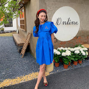 गर्मियों विंटेज लोकप्रिय माँ और मुझे माता पिता बच्चे मिलान पोशाक माँ और बेटी मीठा कशीदाकारी लघु बुलबुला आस्तीन के कपड़े - Product Image 5