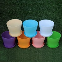Pots à fleurs en résine PP colorés Macaron avec soucoupes, jardinières rondes en plastique pour la maison, le jardin et la pépinière