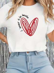T-shirt da donna L'amour La Bouche con stampa cuore rosso, casual, a maniche corte, girocollo, 100% cotone, vestibilità comoda, per primavera/estate - Product Image 3